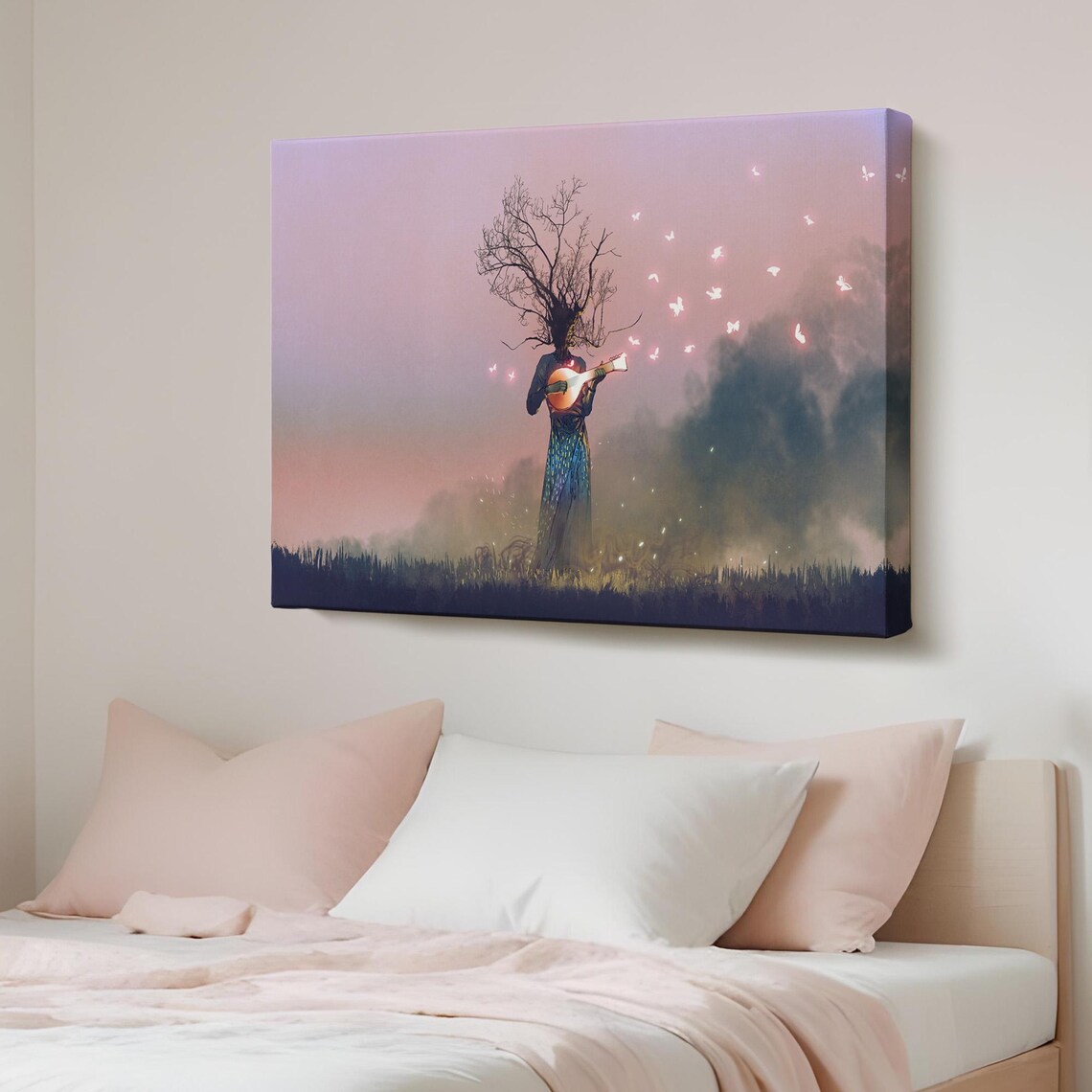 Surreal Woman Playing Lute With Tree Head Dreamy Fantasy Art Poster