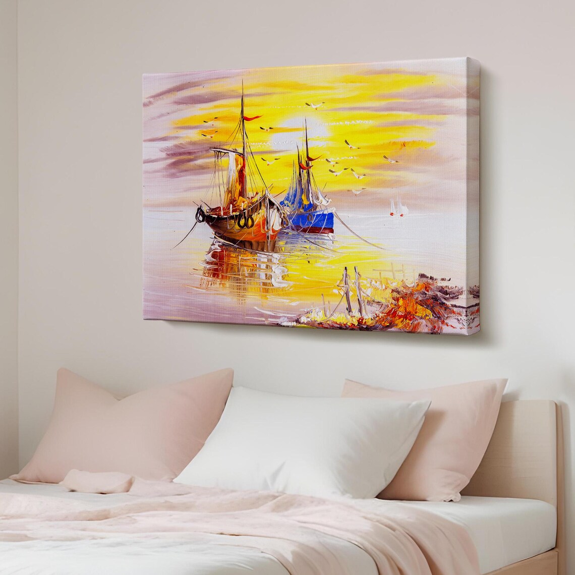 Venice Italy Sailboats Golden Sunset Harbor Reflection Oil Poster