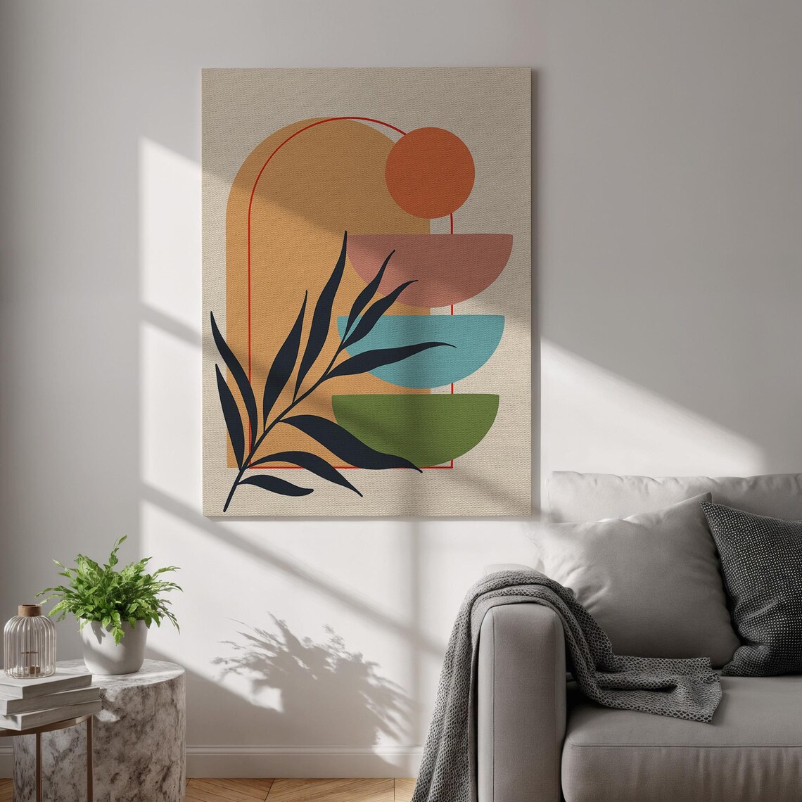 Colorful Abstract Botanical Canvas Art Modern Geometric Wall Decor Framed Boho Plant Print For Bedroom Office And Creative Living Spaces