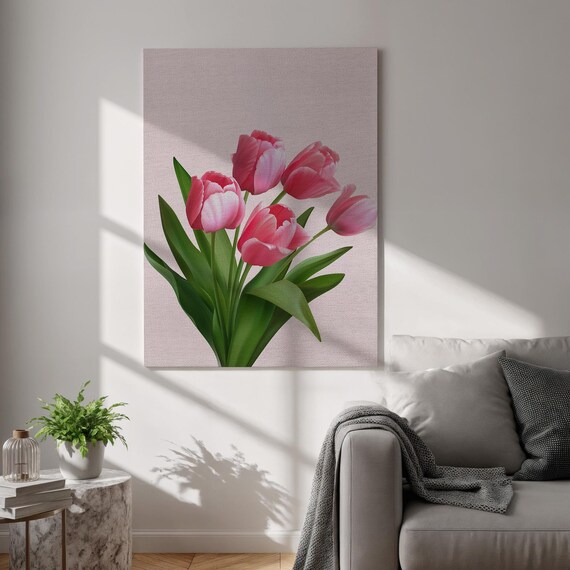 Pink Tulip Canvas Wall Art Botanical Flower Print Modern Spring Floral Decor Framed Nature For Living Room And Bedroom Accent