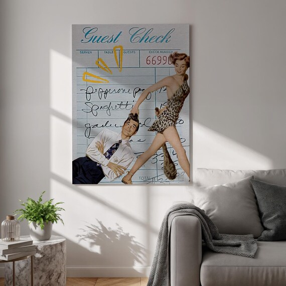 Retro Pin Up Canvas Wall Art Funny Vintage Pop Collage Framed Girl Power Poster For Kitchen Bar Area Cafe Or Eclectic Gallery