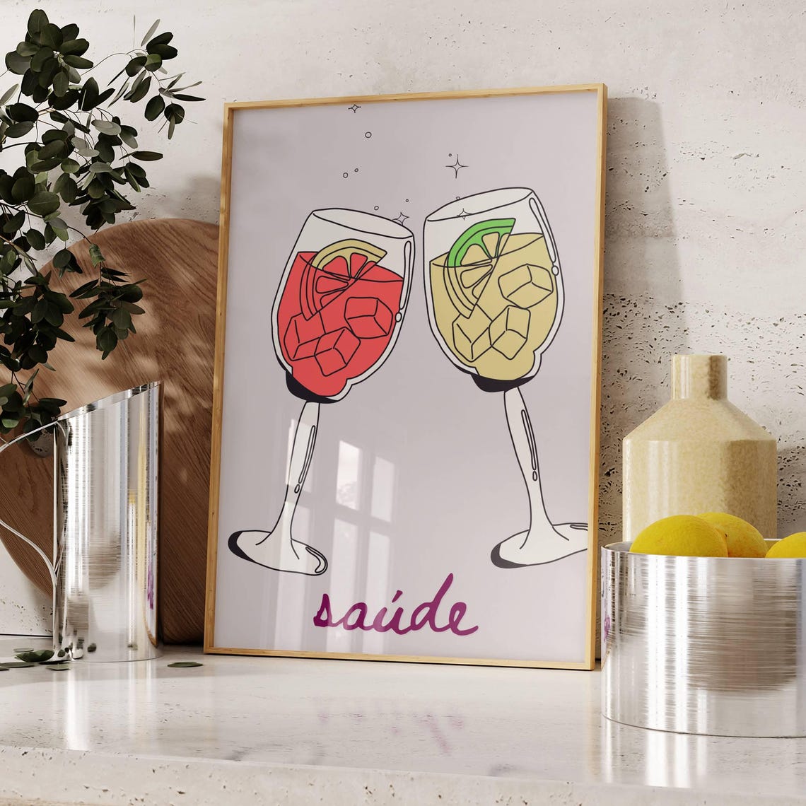 Sade Cheers Cocktail Wall Art Portuguese Retro Bar Cart Handdrawn Drink Illustration Kitchen Dining Room Decor