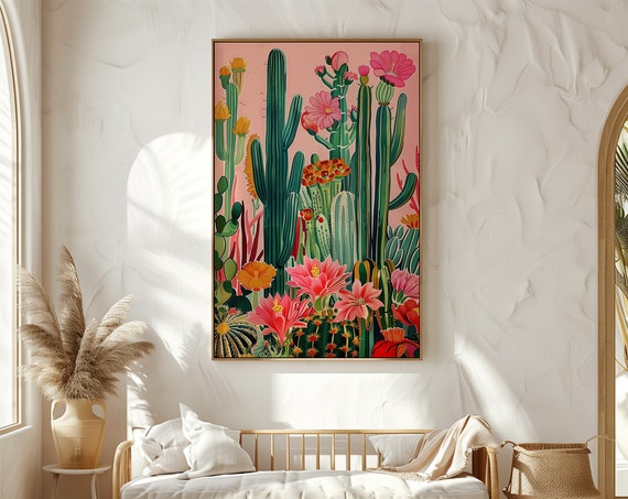 Vintage Mexican Cactus Poster Colorful Mexican Art Traditional Artwork Floral Vintage Latin Decor Cultural Gift