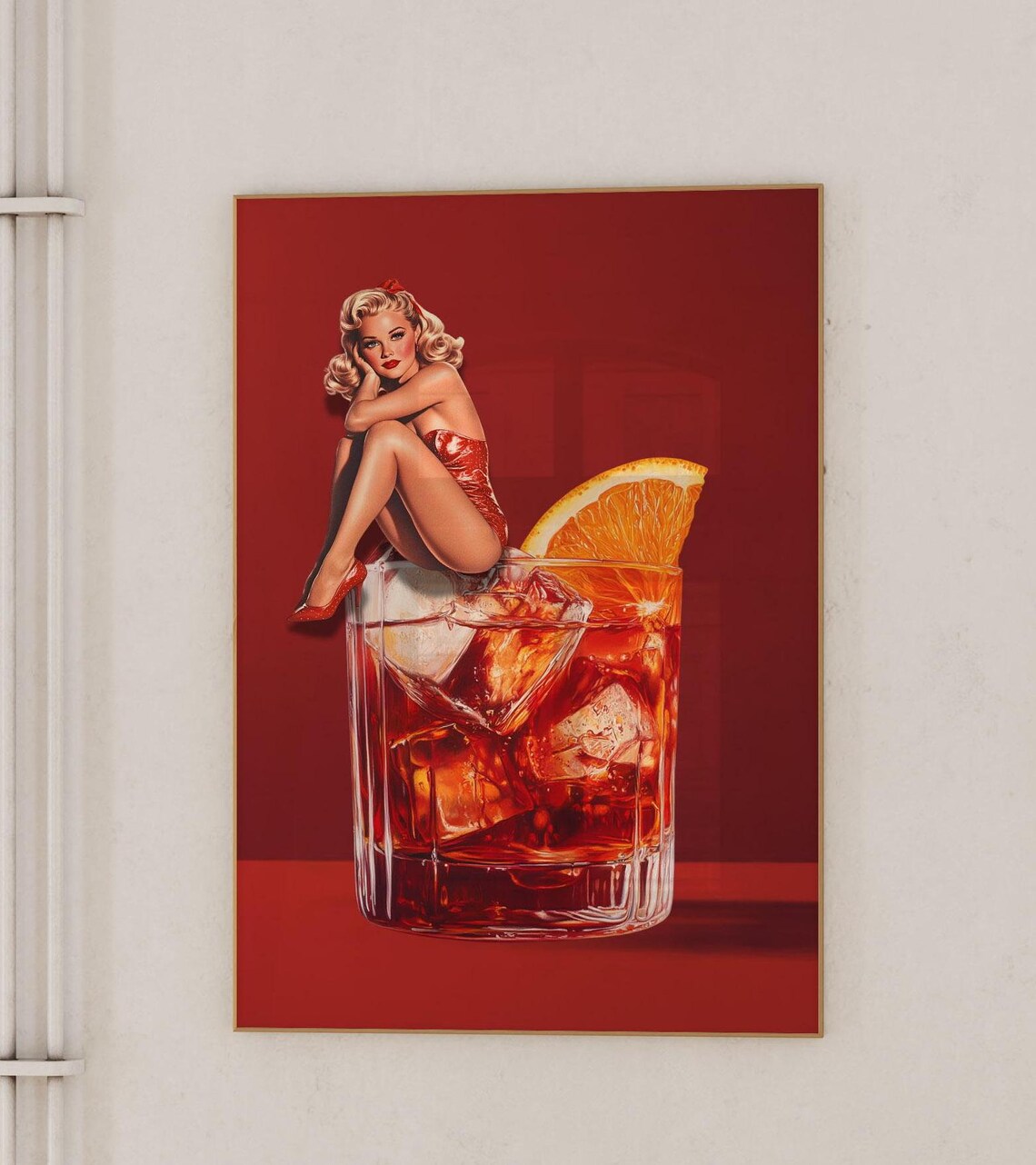 Vintage Pin Up Girl Whiskey Glass Art Print