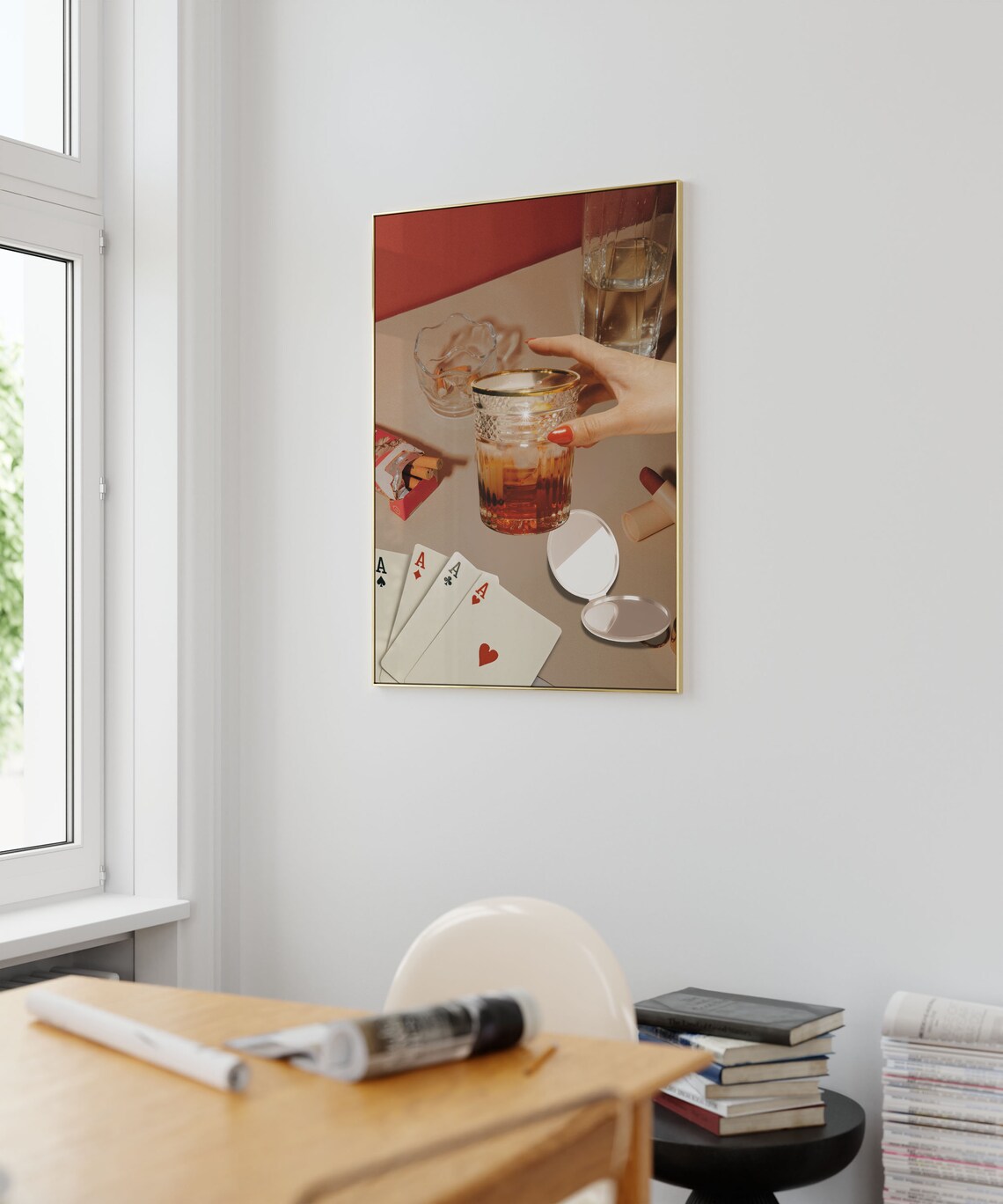 Four Aces Playing Cards and Whiskey Glass Retro Scene Poster - Image 2