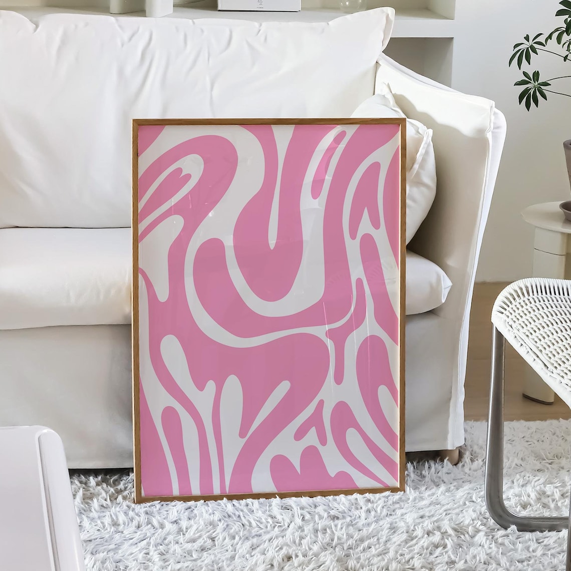 Pink Wavy Groovy Abstract Swirl Modern Minimalist Art Poster