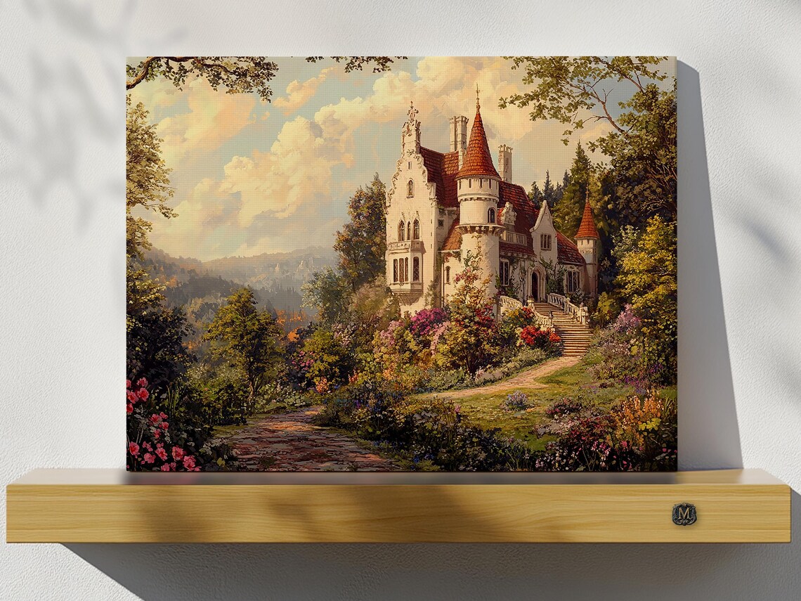 Fairytale Manor Chateau Garden Whimsical Oil Painting Poster