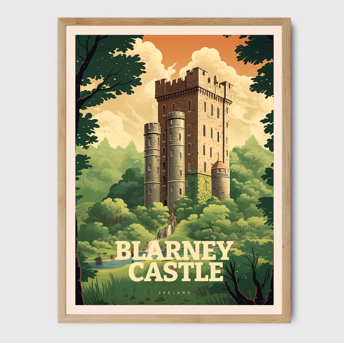 Blarney Castle Ireland Medieval Tower Forest Vintage Travel Poster