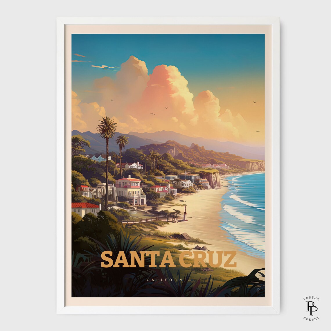 Santa Cruz Beach Travel Poster, Surf Decor Print - Image 3