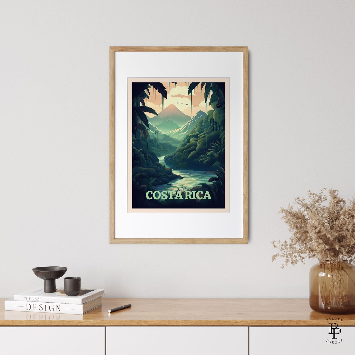 Costa Rica Tropical Rainforest River Valley Sunset Travel Poster - Image 3