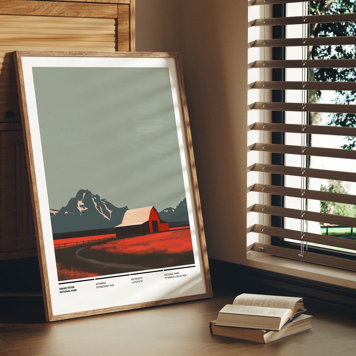 Grand Teton National Park Wyoming Red Barn Minimalist Art Print - Image 2