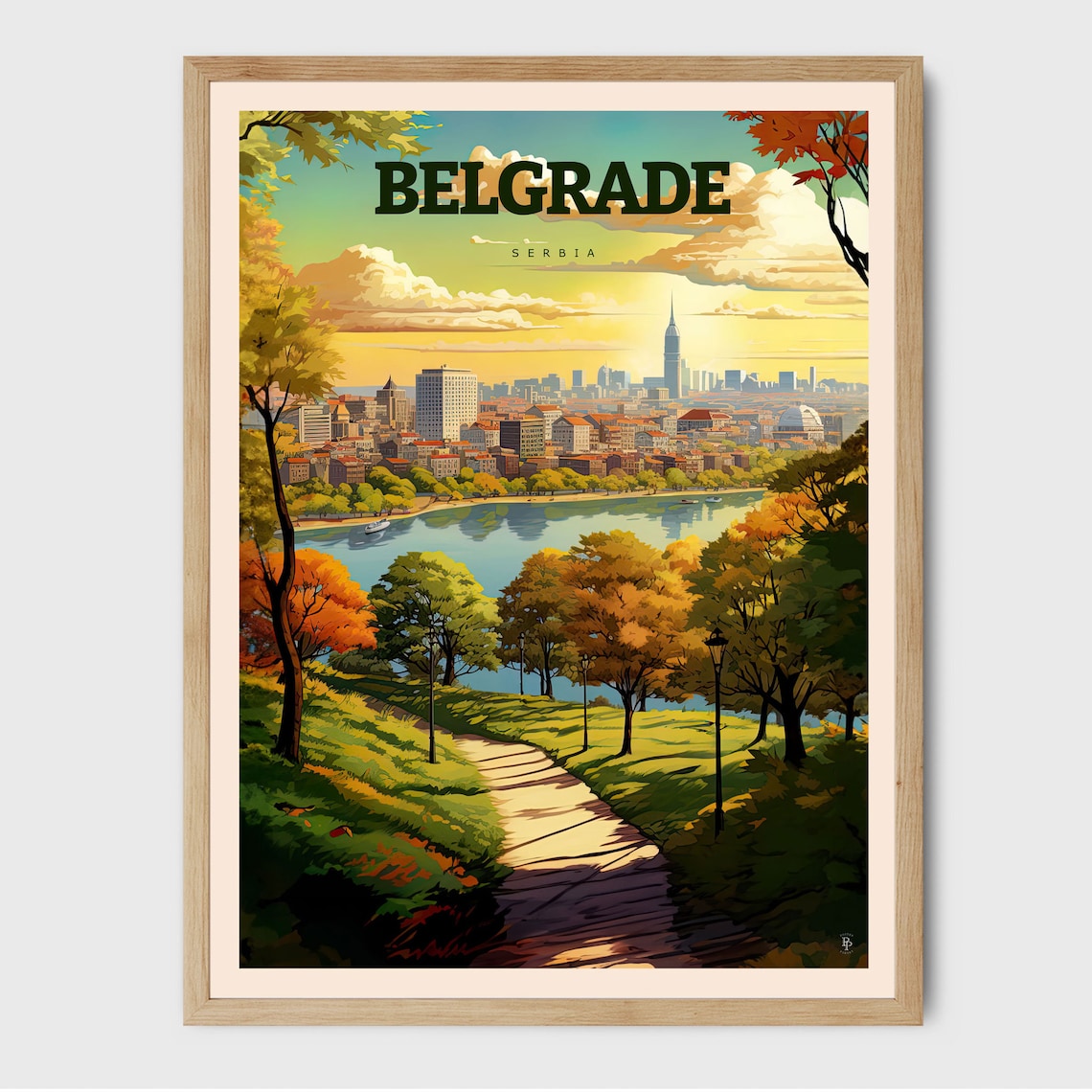 Belgrade Serbia City Panorama River Sunset Golden Hour Travel Poster