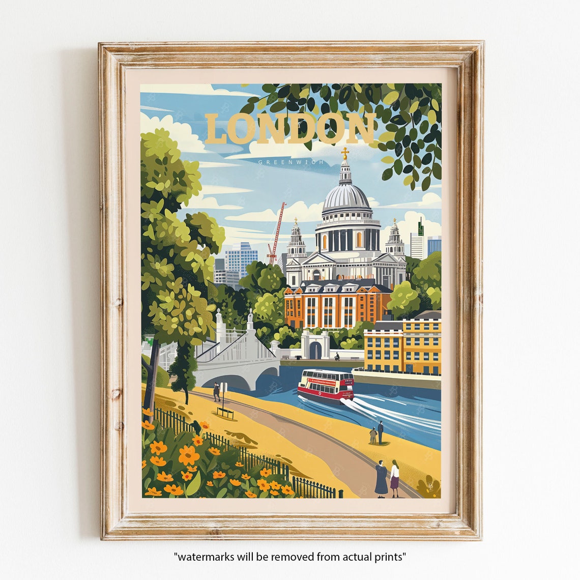 London Greenwich St Pauls Cathedral Dome Thames River Travel Poster