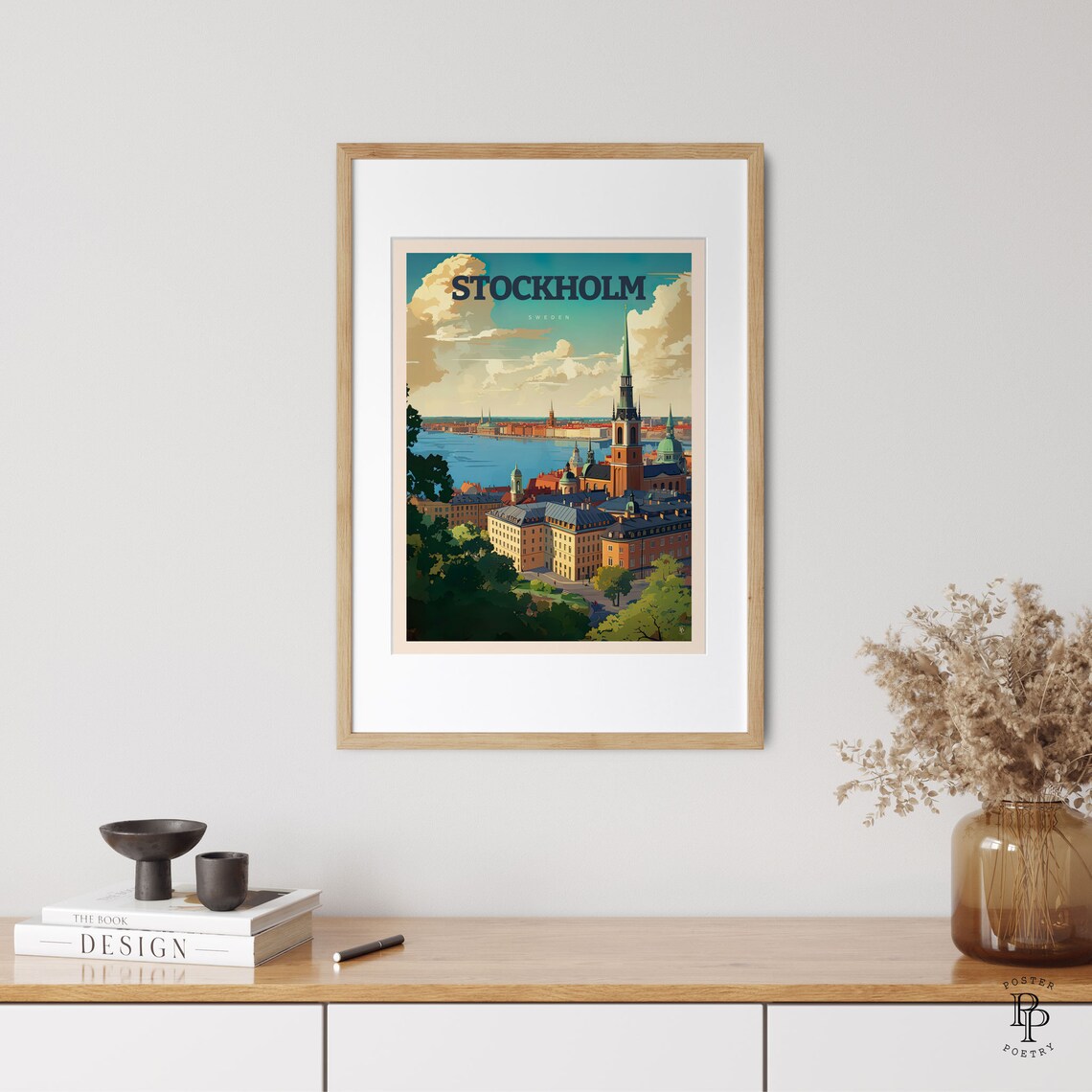 Stockholm Sweden Old Town Church Spire Harbor Skyline Travel Poster - Image 2
