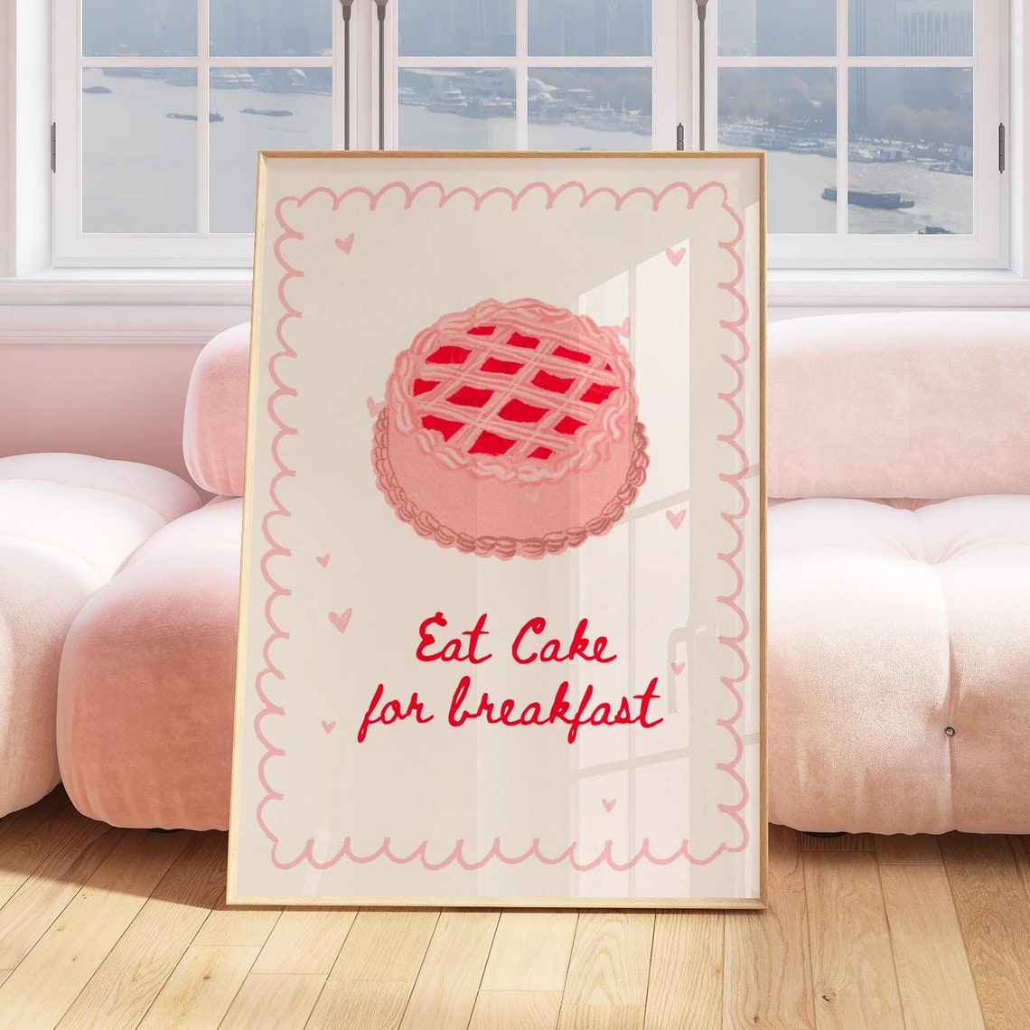 Eat Cake for Breakfast Pink Pastry Coquette Kitchen Decor Poster