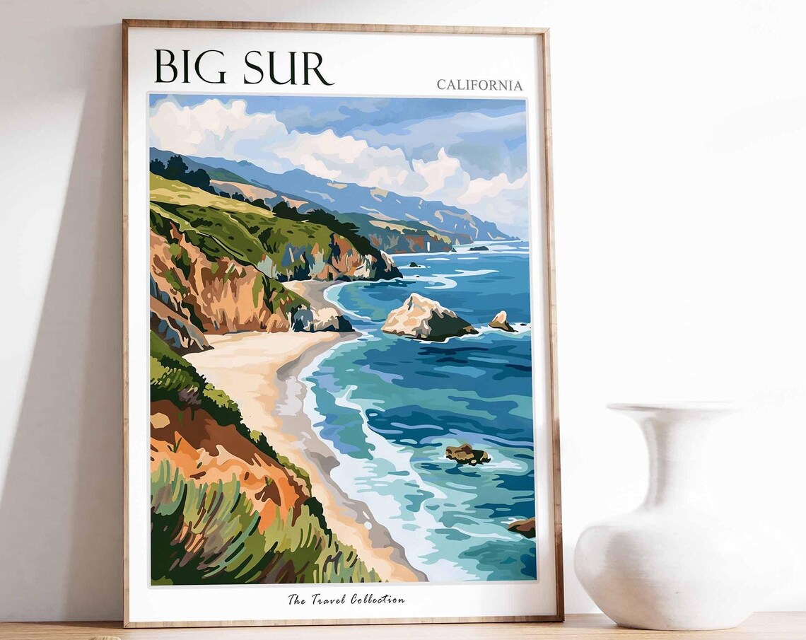 Big Sur California Travel Poster Rugged Coastline Ocean Cliffs Art View