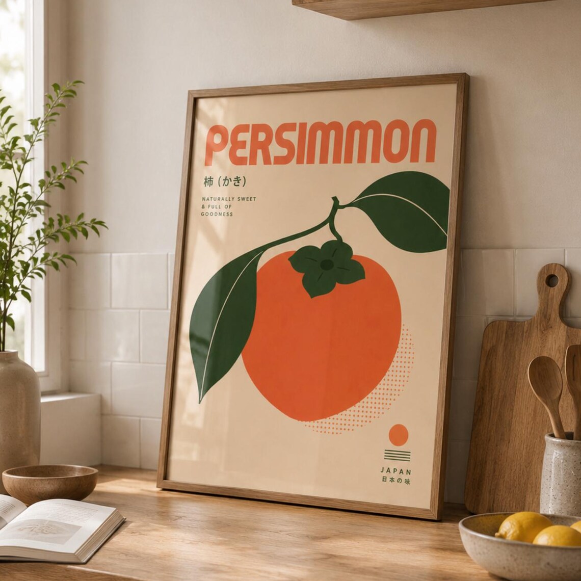 Persimmon Poster Print, Vintage Japanese Kitchen Decor
