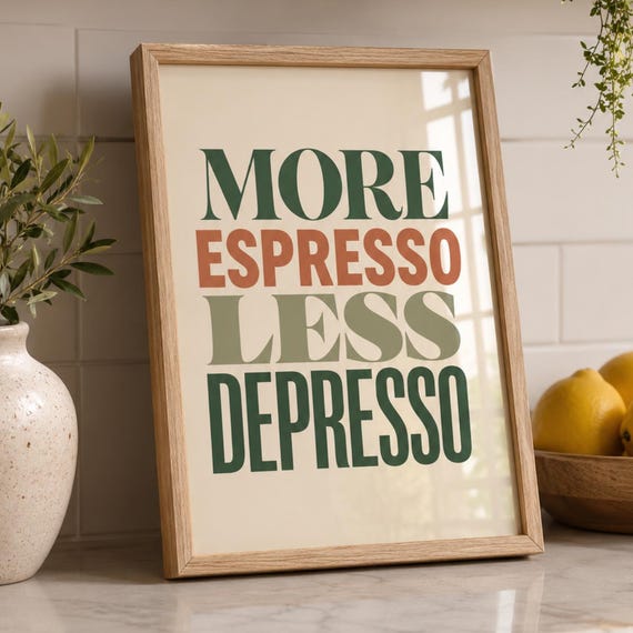 Coffee Kitchen Wall Art More Espresso Less Depresso Print Funny Poster Modern Caf Decor Lover Gift