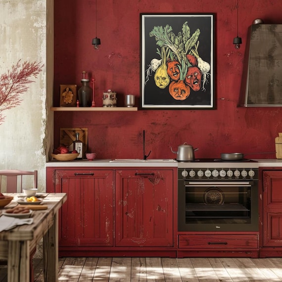 Scary Veggies Wall Art Kitchen Decor Weird Wall Art Vegetables Poster Freaky Print