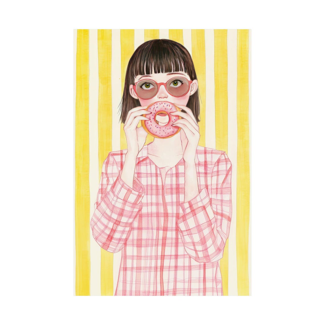 Cute Pink And Yellow Wall Art Girl With Donut Wall Art Cute Girl Poster Dorm Wall Art - Image 3