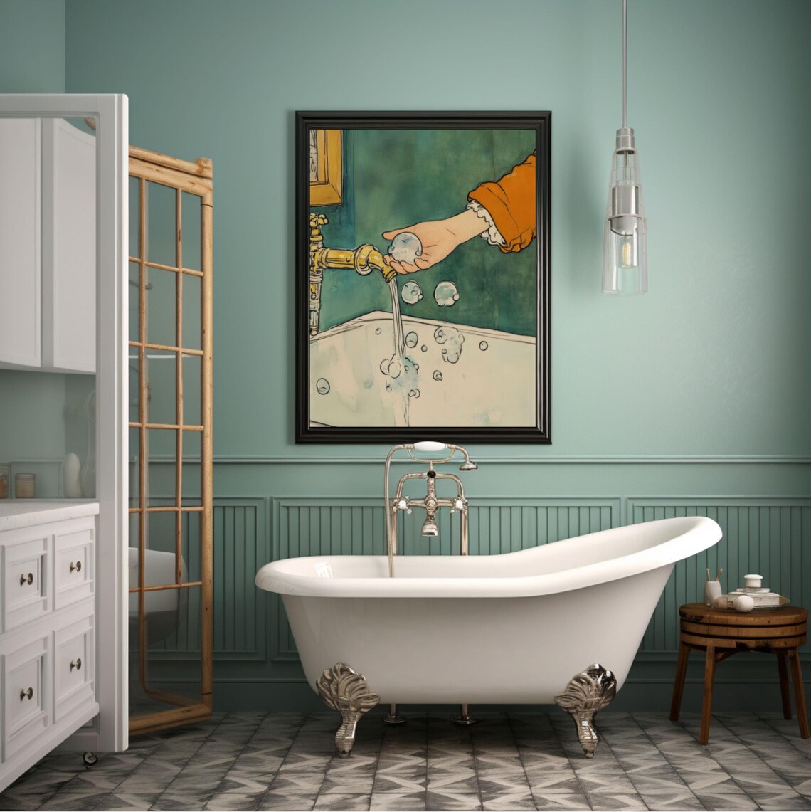 Vintage Bathtub Retro Bathroom Wall Art Print
