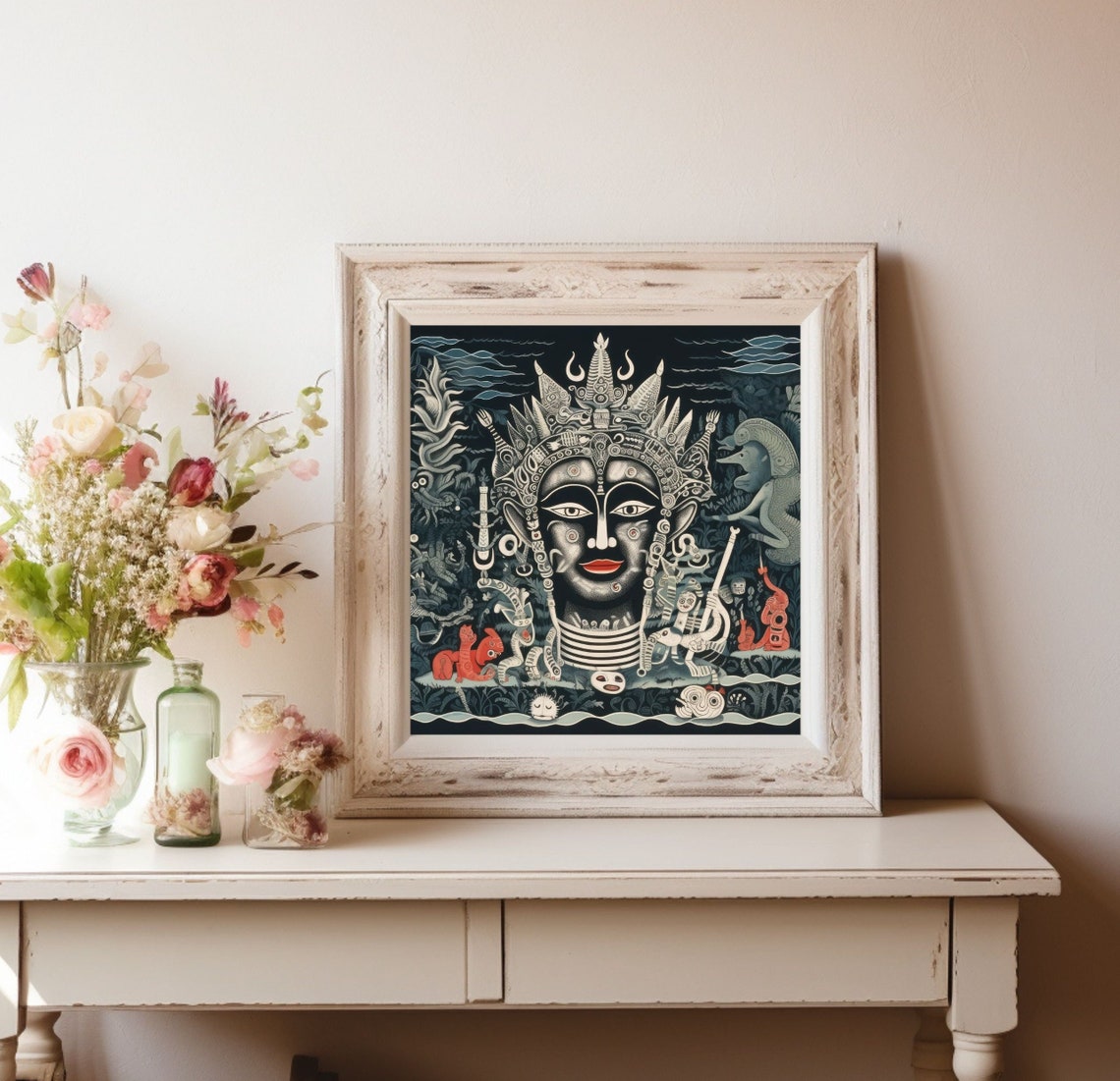 Lord Shiva Dark Ornate Mystical Indian Deity Portrait Art Poster