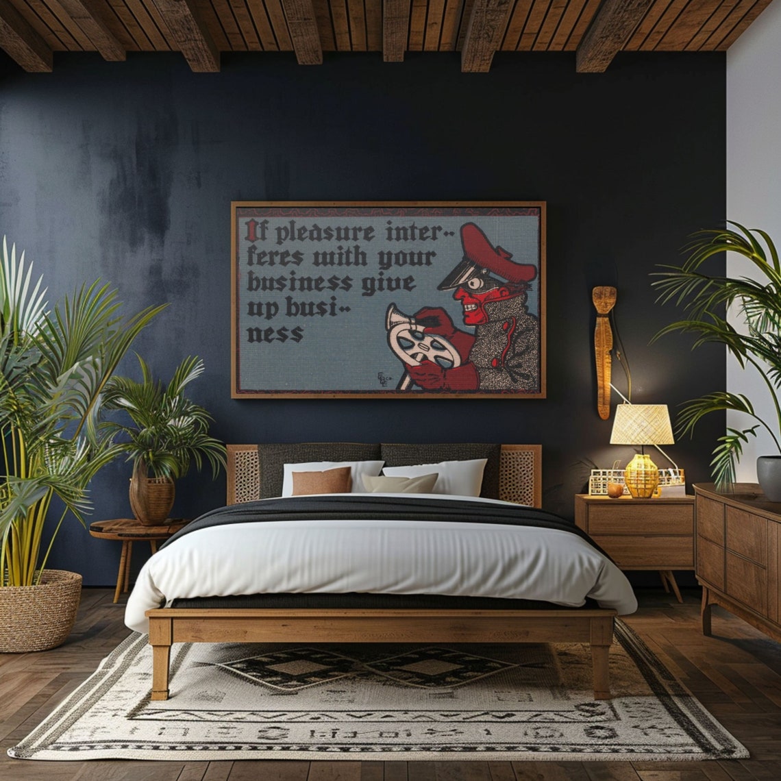 Antique Business Quote Poster with Horn Honking Devil Driver