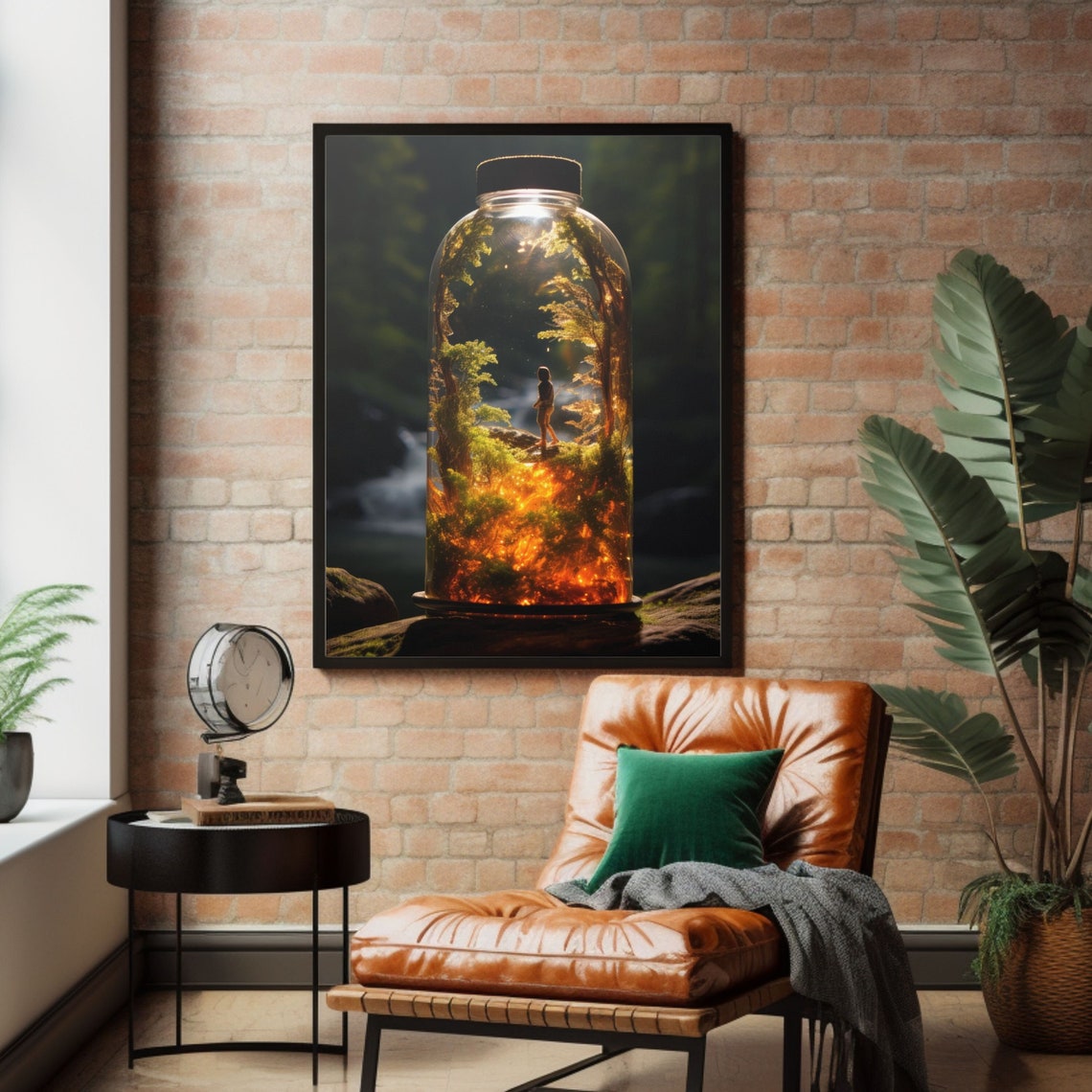 Magical Glowing Forest World Sealed Inside a Glass Jar Poster