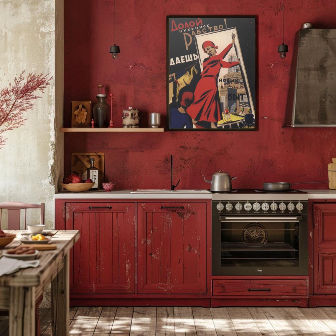 Soviet Down With Kitchen Slavery Constructivist Era Wall Poster
