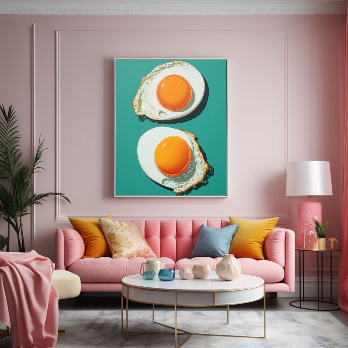 Sunny Side Up Fried Eggs Pop Art on Bold Teal Kitchen Poster