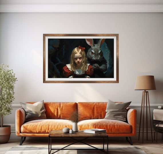 Dark Alice in Wonderland with the White Rabbit Gothic Art Poster