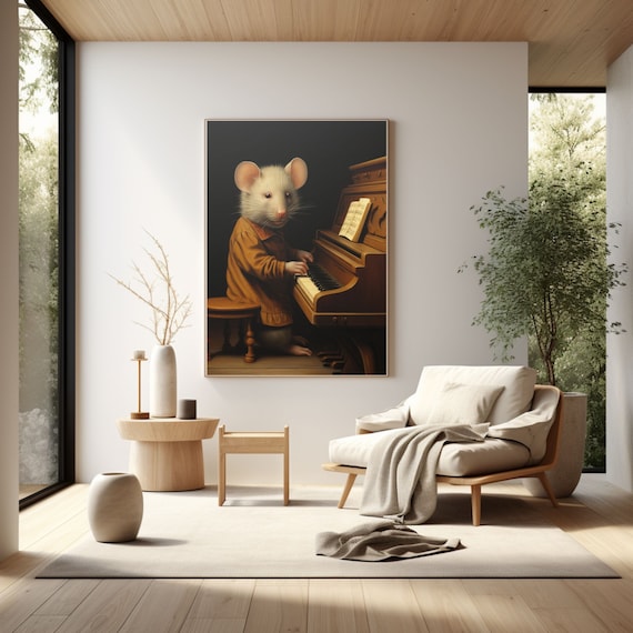 Cute Mouse in a Brown Shirt Playing the Piano Portrait Poster