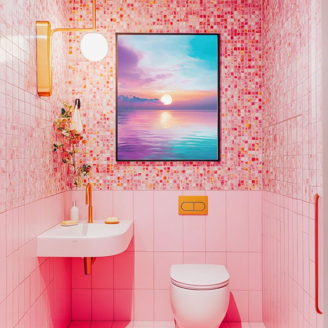 Dreamy Pink and Purple Sunset Melting Over a Calm Ocean Poster