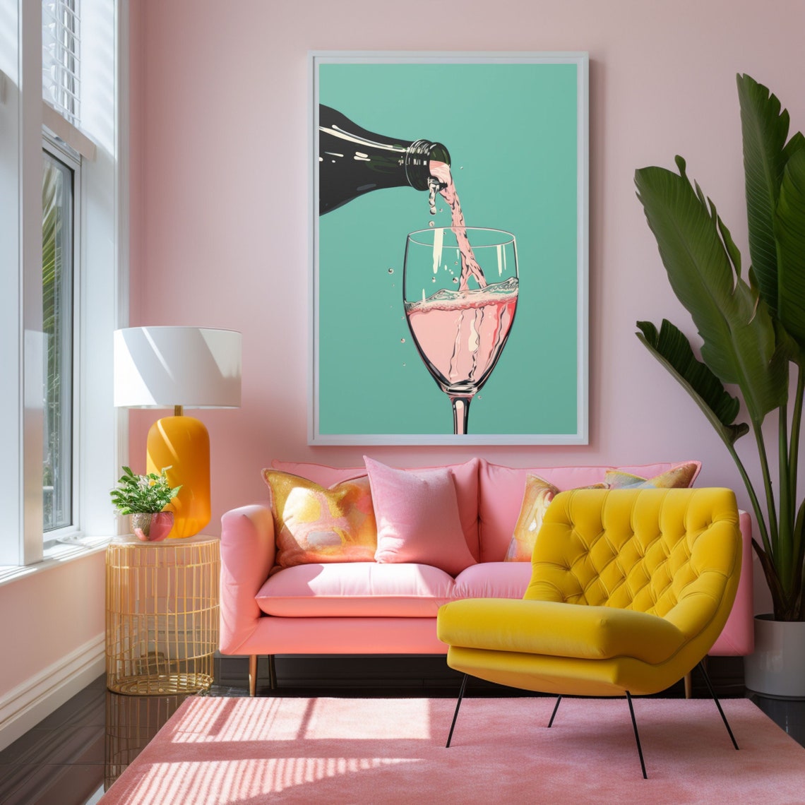 Sparkling Rose Wine Pouring into a Glass Pop Art Kitchen Poster
