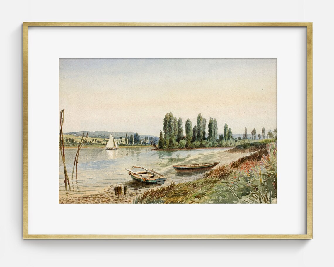 Vintage Nautical Boat Landscape Art Print, Antique Summer - Image 2