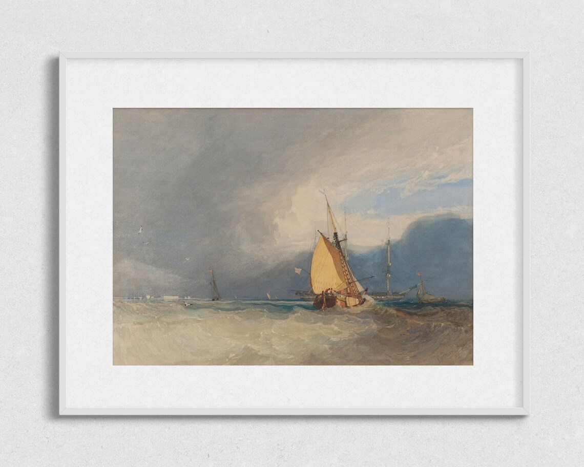 Tall Ships Stormy Sea Dramatic Clouds Vintage Maritime Oil Painting Poster - Image 2