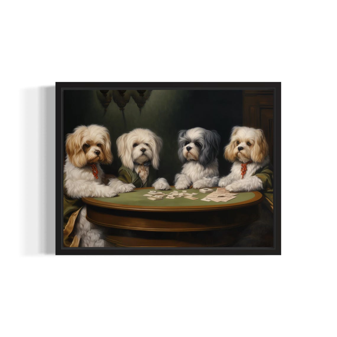 Four Maltese Dogs Playing Poker Card Game Cute Pet Humor Poster