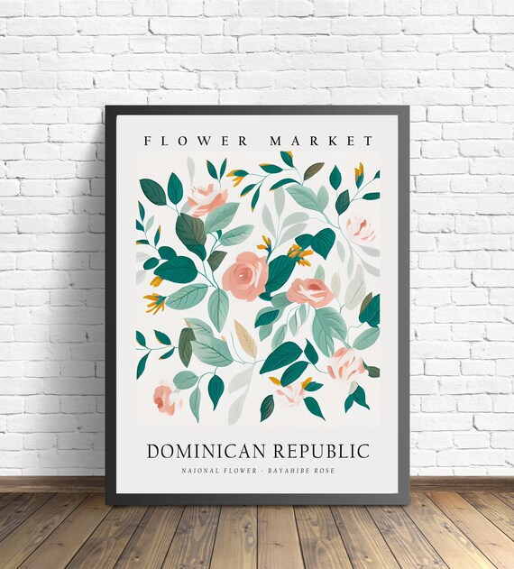 Dominican Republic Flower Market Neutral Botanical Print