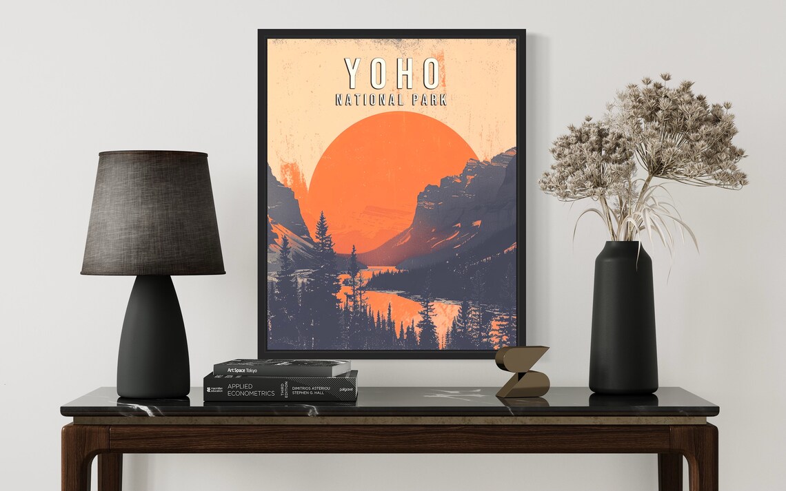 Yoho National Park Mountain Lake Giant Sunset Art Vintage Poster - Image 3