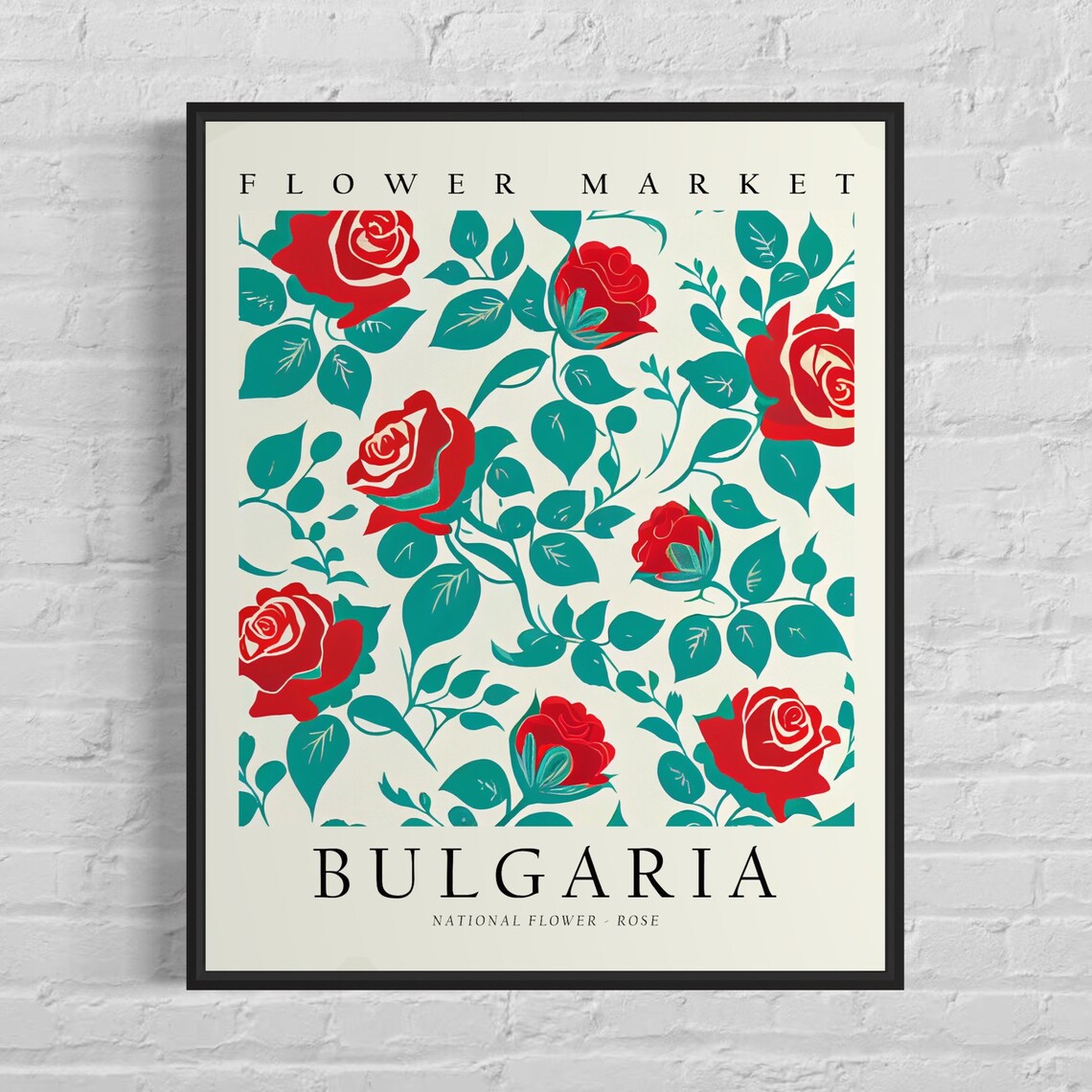 Bulgaria National Flower Rose, Neutral Botanical Art Print