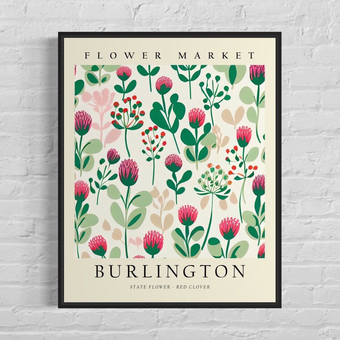 Burlington Flower Market Red Clover Hometown Botanical Poster