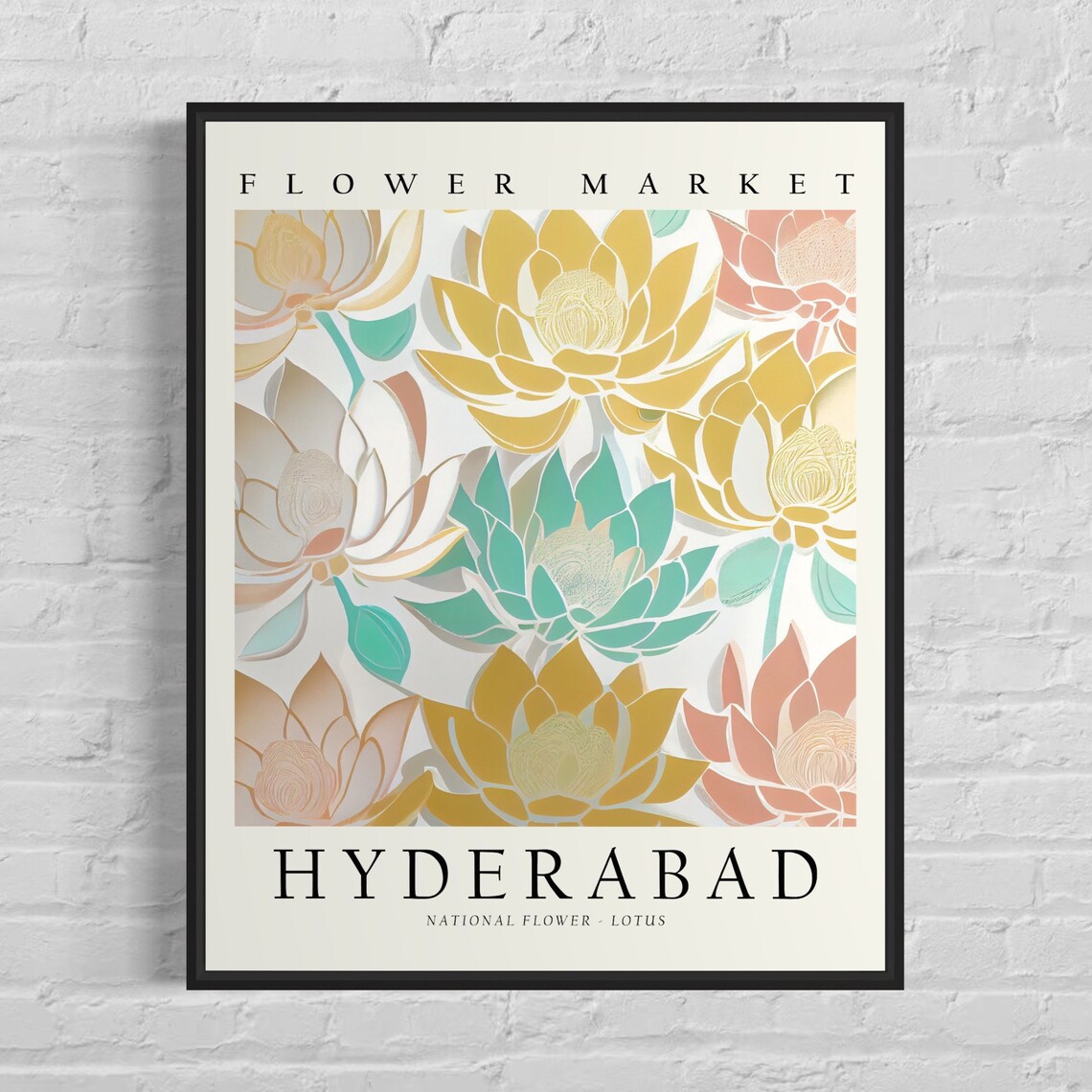 Hyderabad India Flower Market National Lotus Floral Vintage Poster