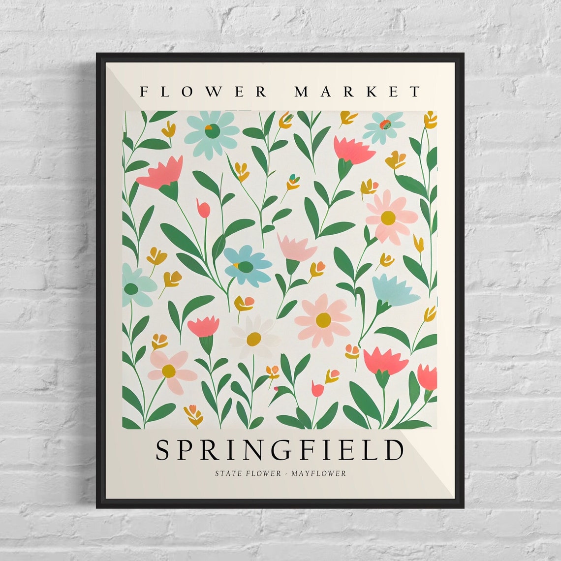 Springfield Massachusetts Mayflower Botanical Flower Market Poster