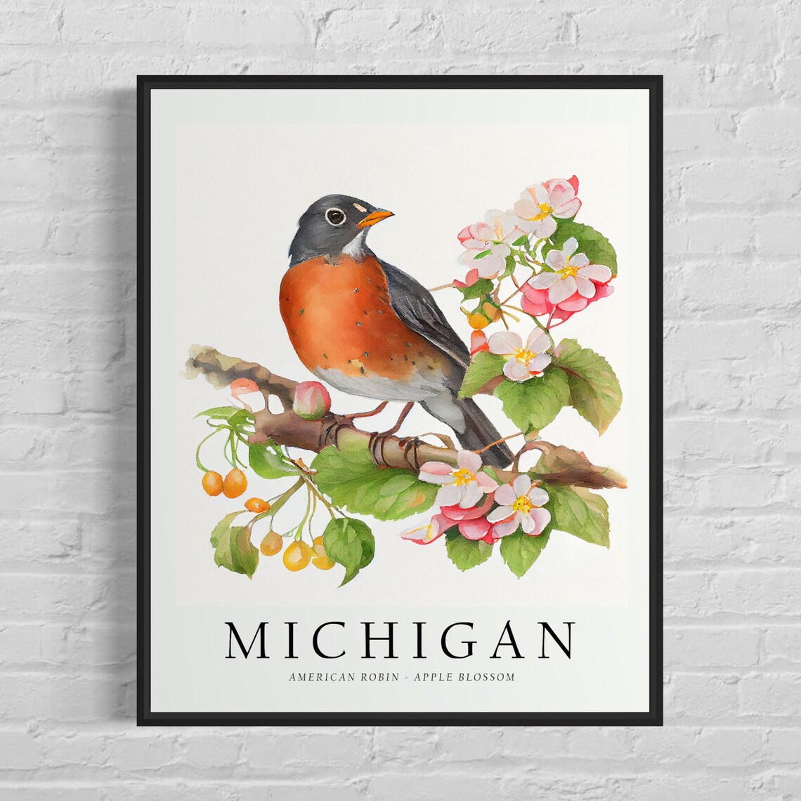 Michigan State Bird Art Print, State Flower Wall Art