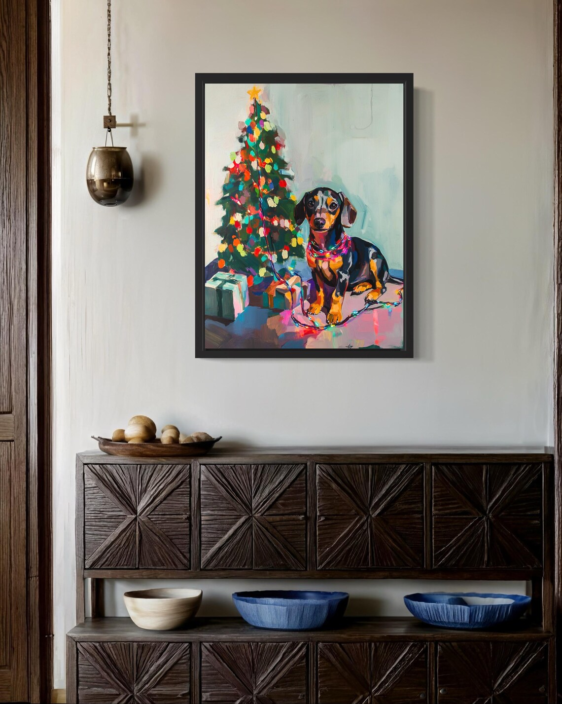 Dachshund Tangled in Christmas Lights Poster Print - Image 2