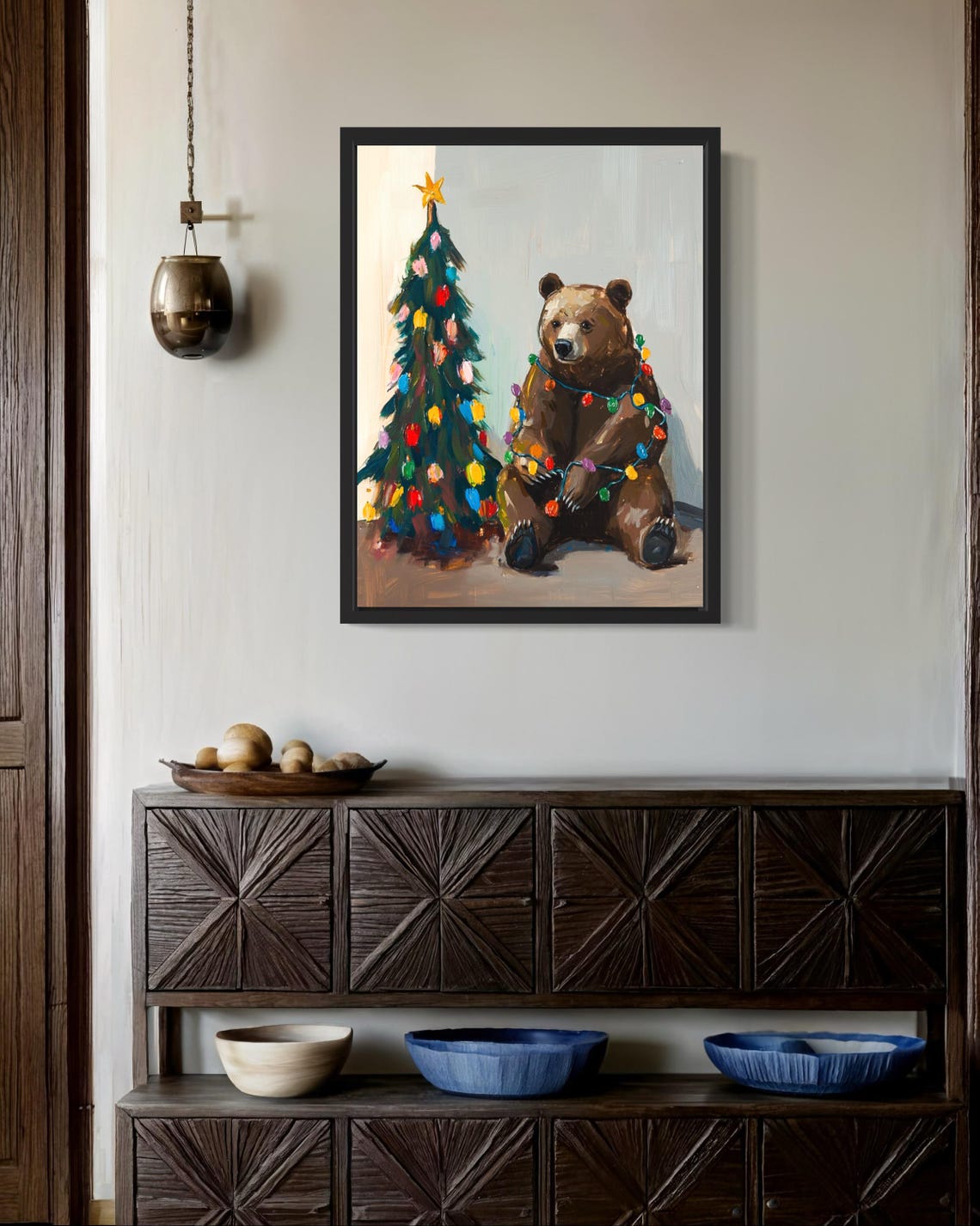 Brown Bear Tangled In Christmas Lights Holiday Poster Artwork - Image 3