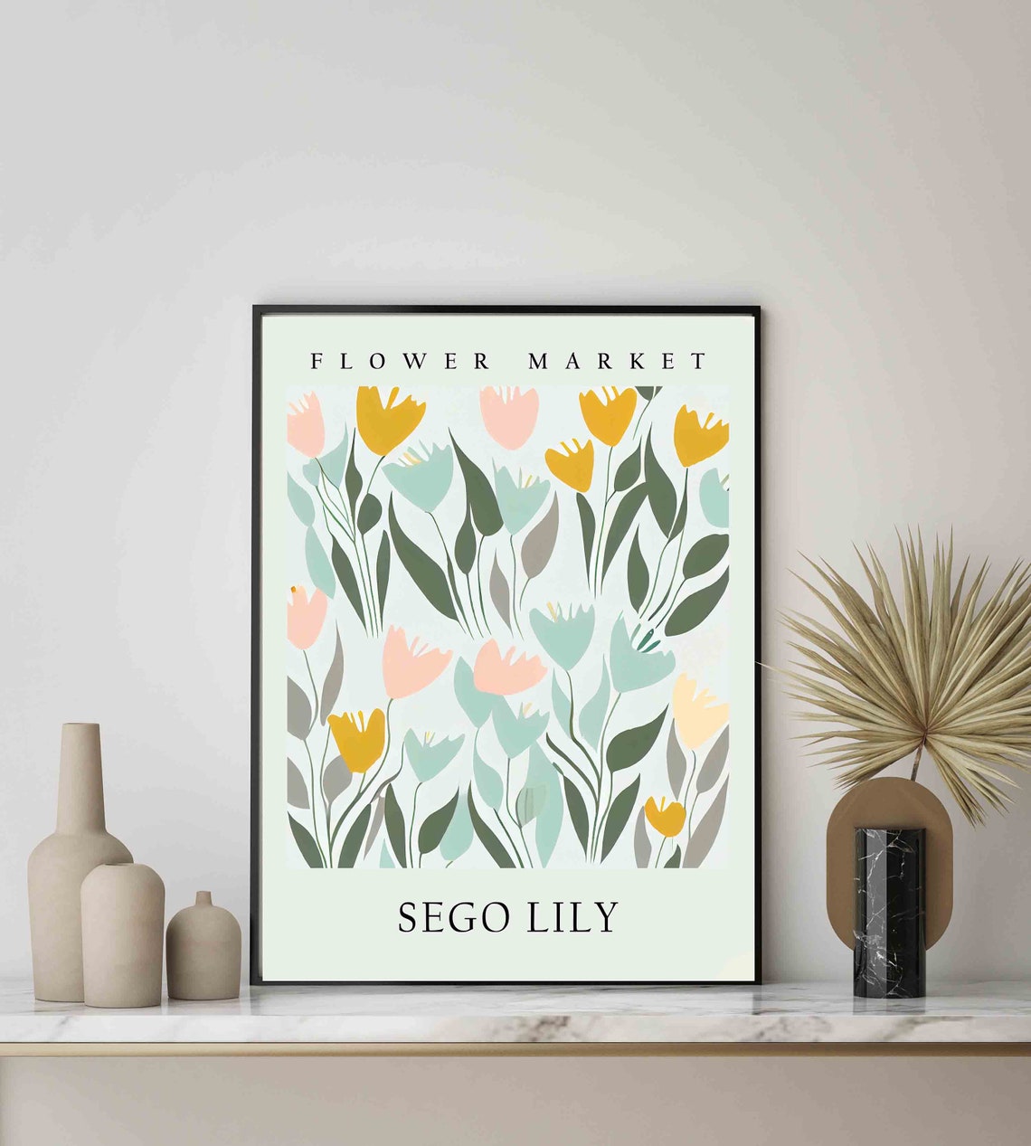 Sego Lily Pastel Tulip Blooms Botanical Flower Market Wall Art - Image 3