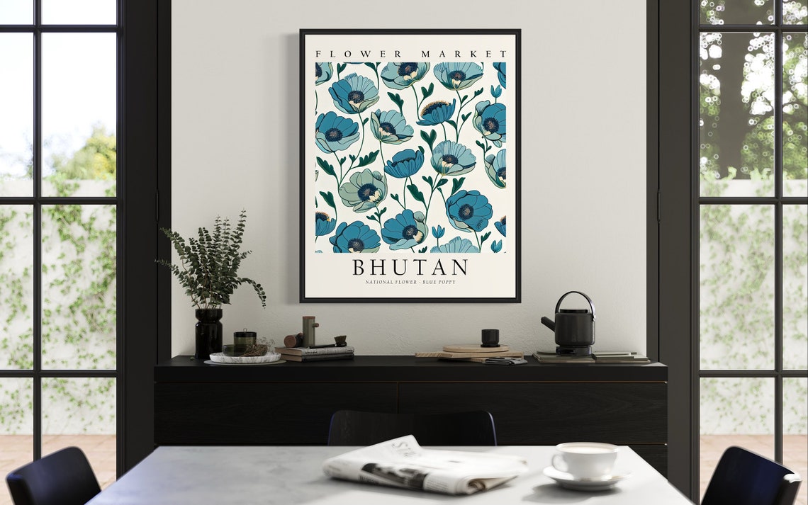 Bhutan Flower Market Blue Poppy Botanical Pattern Art Poster - Image 2