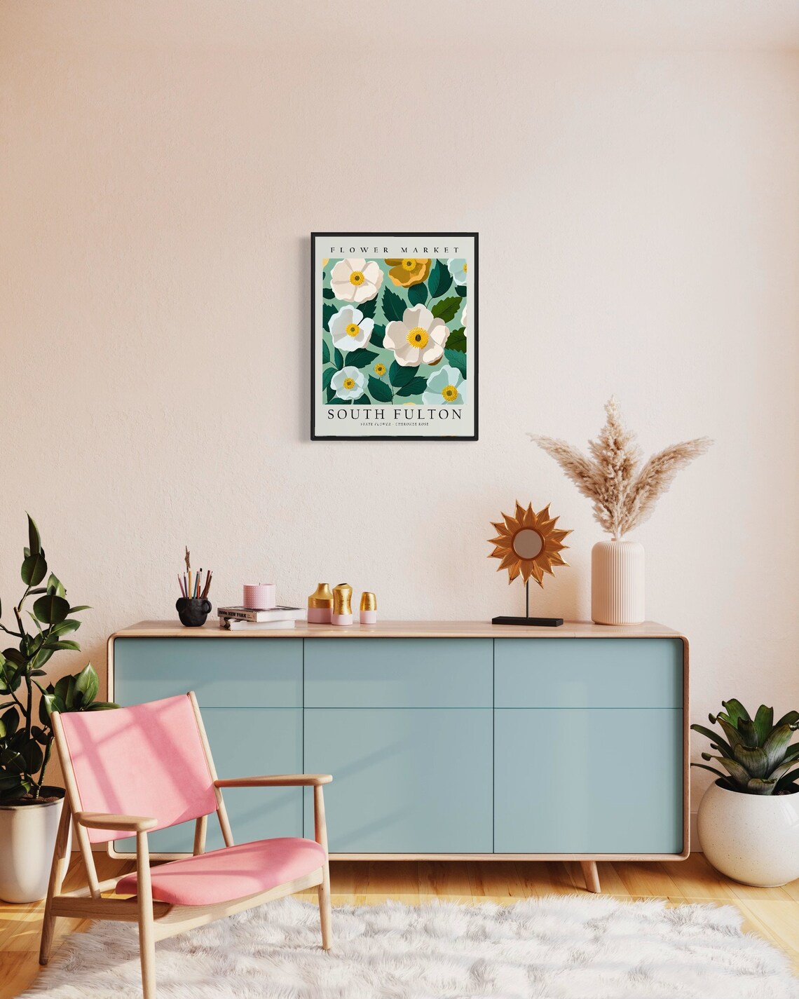 South Fulton Georgia Flower Market Art Print South Fulton City Poster Cherokee Rose Wall Art Botanical Pastel Artwork - Image 2
