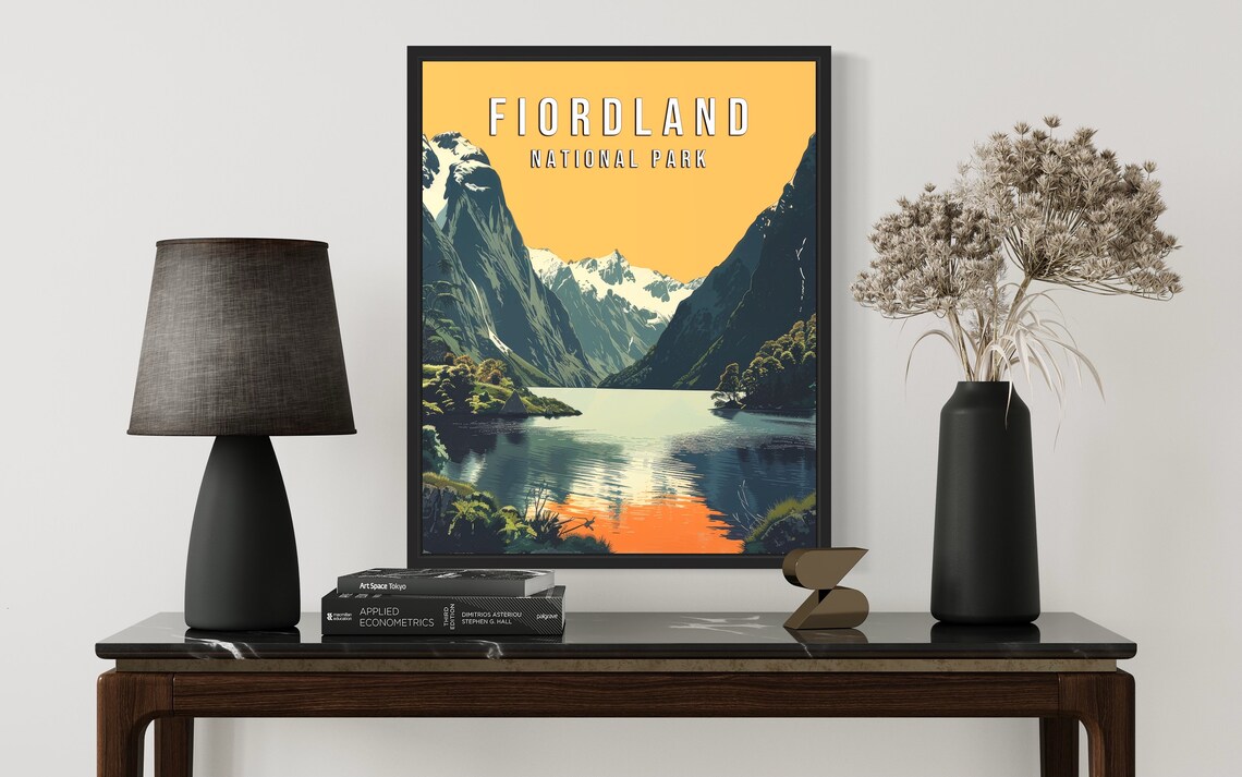 Fiordland National Park Fjord Vintage Travel Art Vintage Poster - Image 2